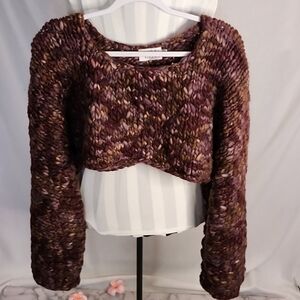NWT Simply Greta Woven Crop Sweater with large Bell Sleeves